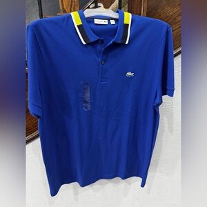 NEW NWT size 7 XXL Lacoste Men's Polo Shirt in Royal Blue with Black White Trim